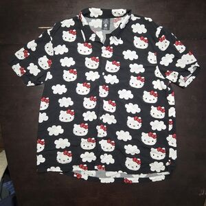 Hello Kitty Mens XL Button Up Short Sleeve Pattern Shirt